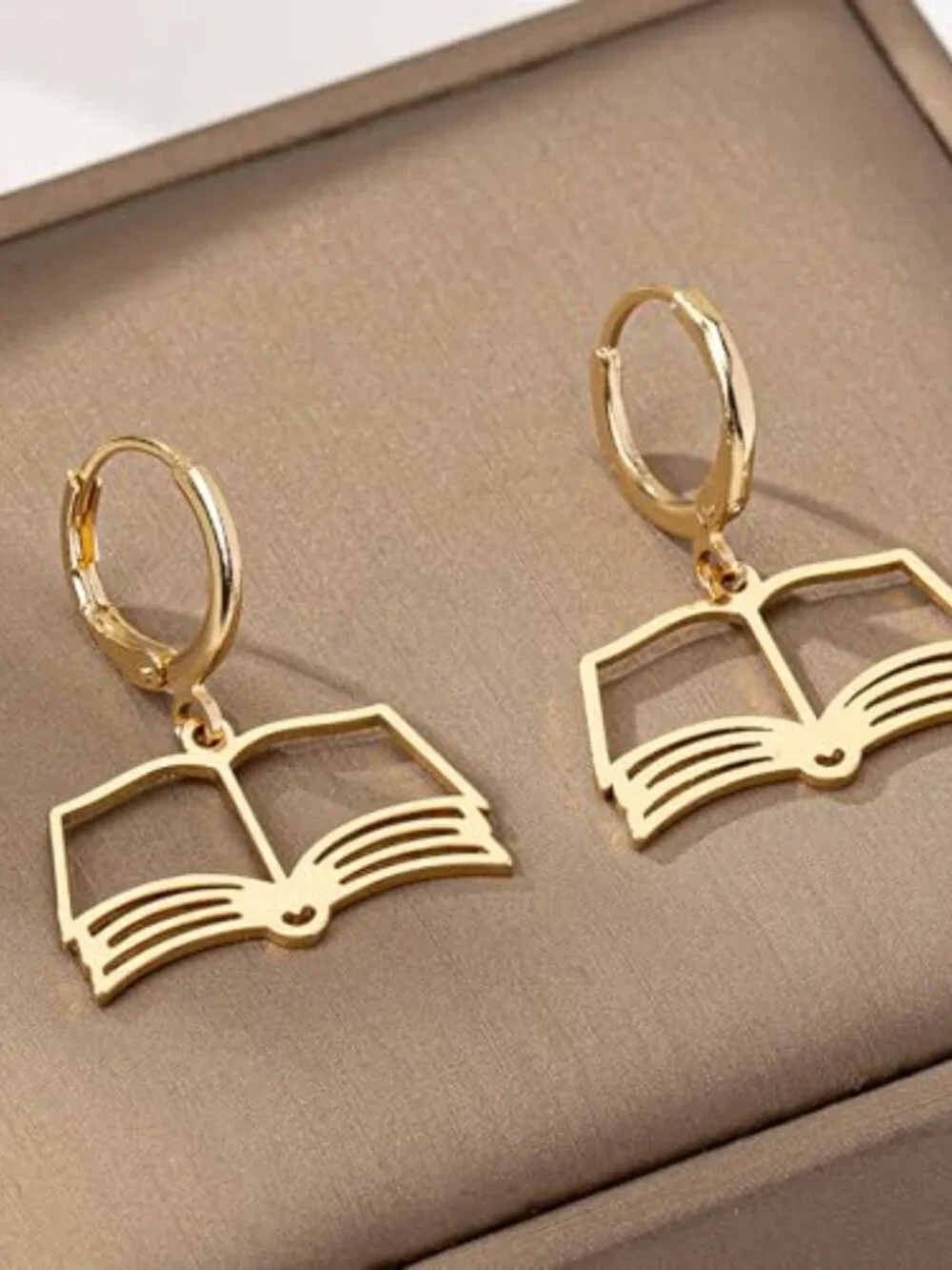 New‎ - Gold Book Earrings Fun Hollow Book Hoop Earrings Book Lovers Librarian